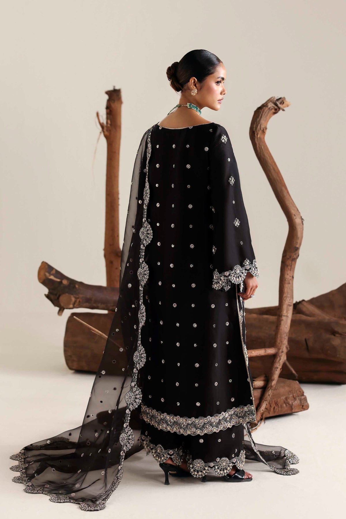 Akbar Aslam | Formal Pret | Caelis-Brand:Akbar Aslam-Type:Ladies Clothes-Black-Tissue Silk-House of Maryam- Buy in UK, USA