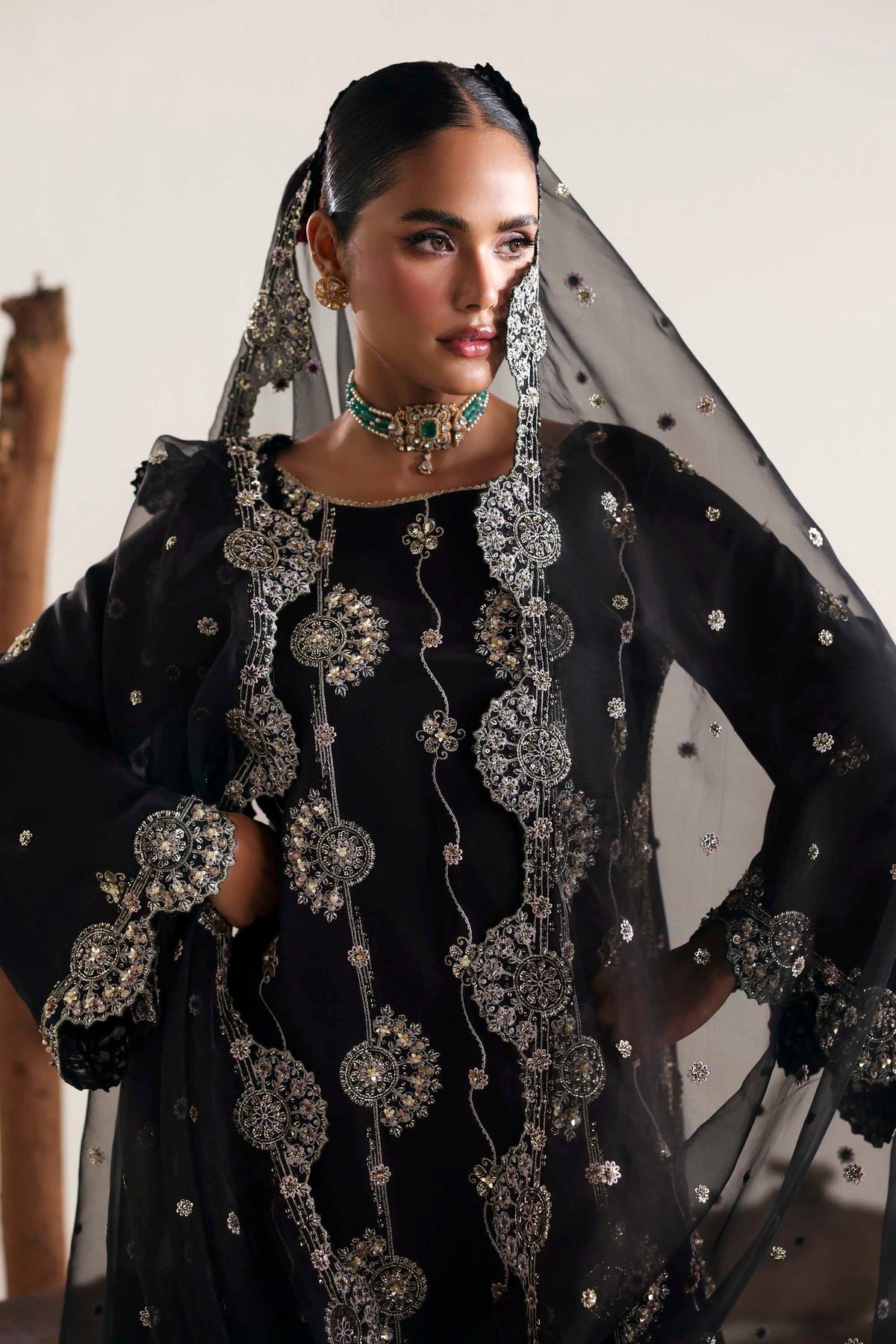 Akbar Aslam | Formal Pret | Caelis-Brand:Akbar Aslam-Type:Ladies Clothes-Black-Tissue Silk-House of Maryam- Buy in UK, USA