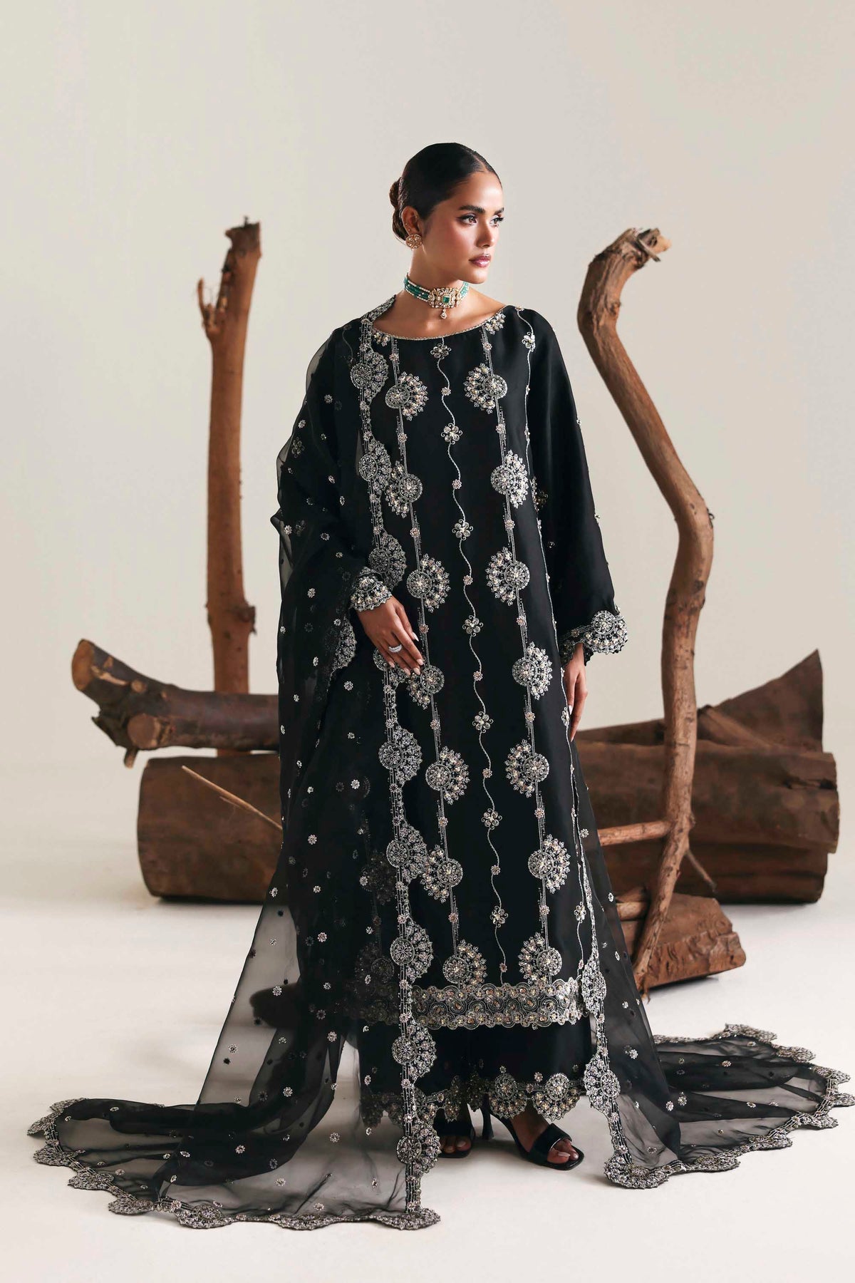 Akbar Aslam | Formal Pret | Caelis-Brand:Akbar Aslam-Type:Ladies Clothes-Black-Tissue Silk-House of Maryam- Buy in UK, USA