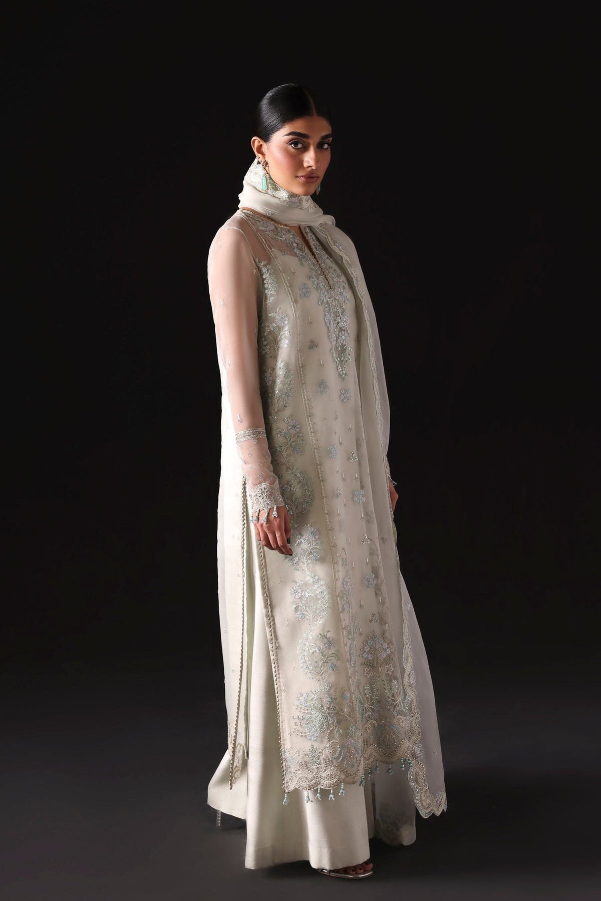 Akbar Aslam | Formal Pret | Celeste-Brand:Akbar Aslam-Type:Ladies Clothes-Ivory-Organza-House of Maryam- Buy in UK, USA