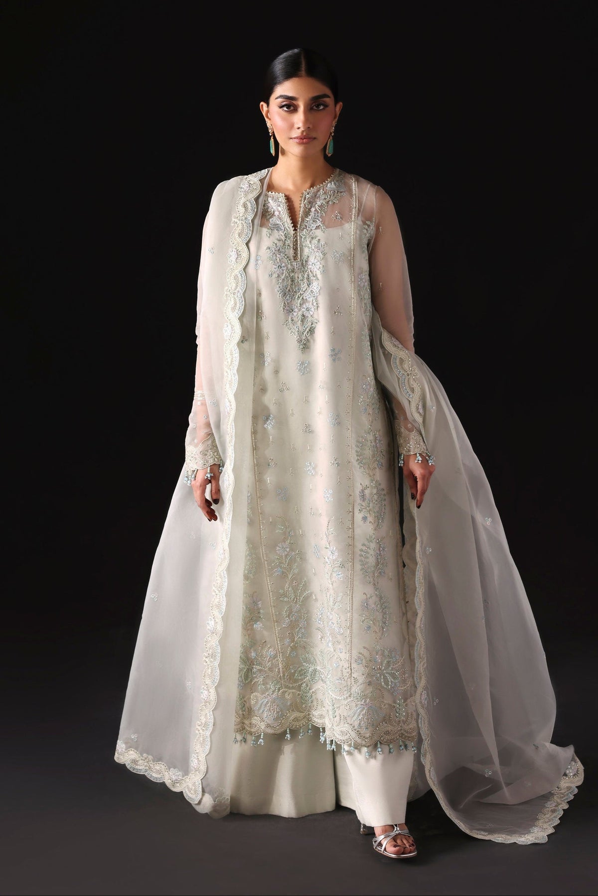Akbar Aslam | Formal Pret | Celeste-Brand:Akbar Aslam-Type:Ladies Clothes-Ivory-Organza-House of Maryam- Buy in UK, USA