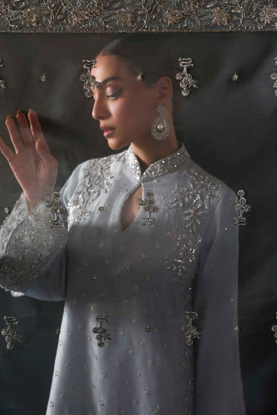Akbar Aslam | Formal Pret | Elisea-Brand:Akbar Aslam-Type:Ladies Clothes-Silver-Tissue Silk-House of Maryam- Buy in UK, USA