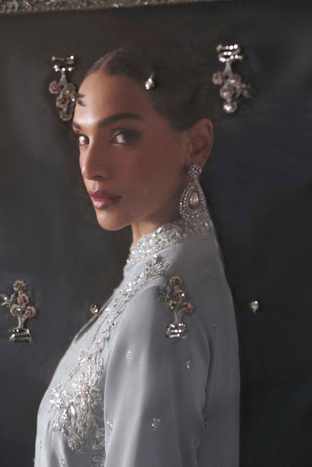 Akbar Aslam | Formal Pret | Elisea-Brand:Akbar Aslam-Type:Ladies Clothes-Silver-Tissue Silk-House of Maryam- Buy in UK, USA