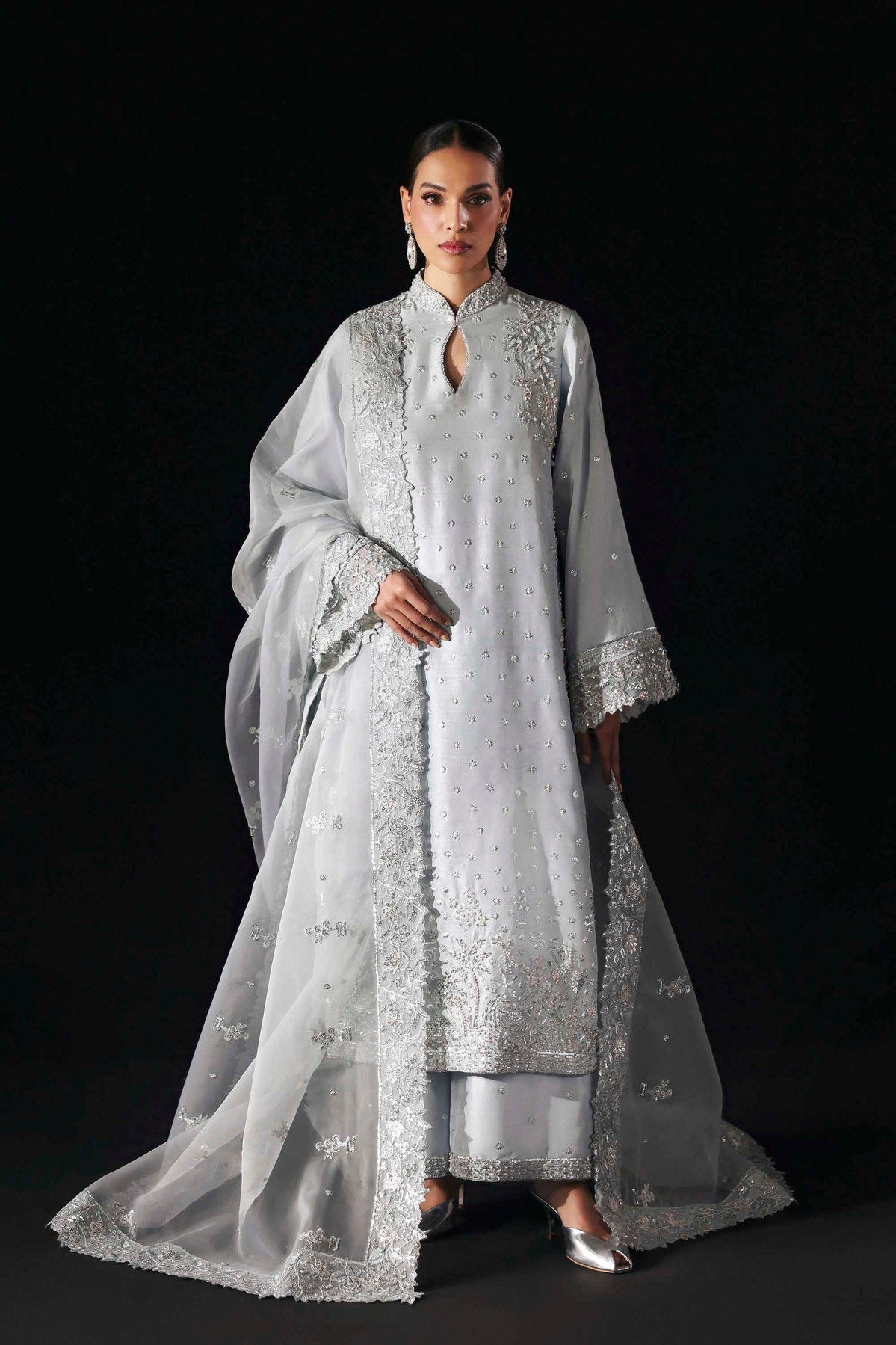 Akbar Aslam | Formal Pret | Elisea-Brand:Akbar Aslam-Type:Ladies Clothes-Silver-Tissue Silk-House of Maryam- Buy in UK, USA