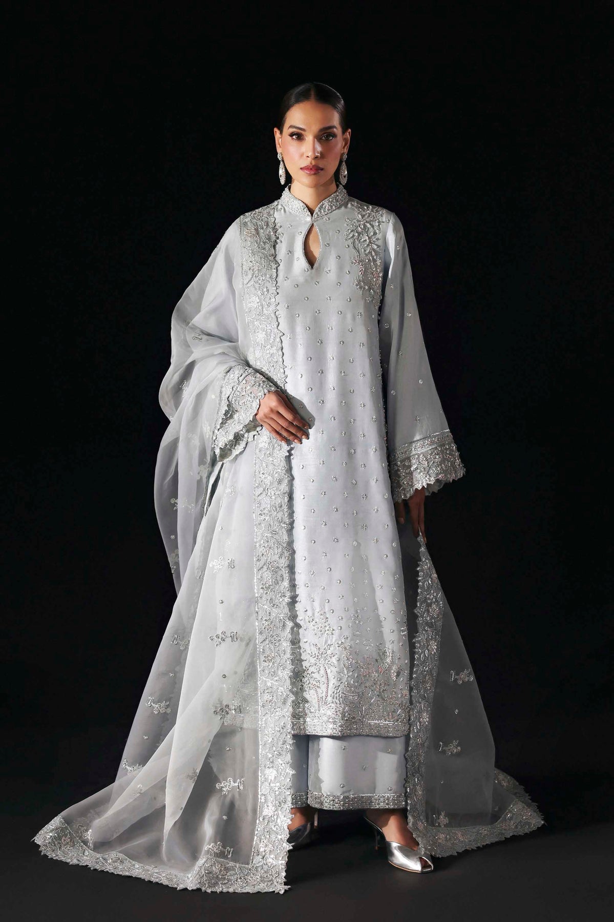 Akbar Aslam | Formal Pret | Elisea-Brand:Akbar Aslam-Type:Ladies Clothes-Silver-Tissue Silk-House of Maryam- Buy in UK, USA