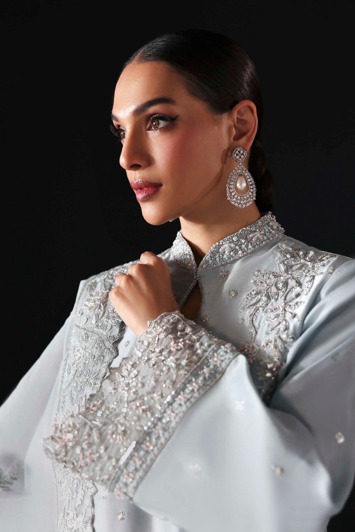 Akbar Aslam | Formal Pret | Elisea-Brand:Akbar Aslam-Type:Ladies Clothes-Silver-Tissue Silk-House of Maryam- Buy in UK, USA