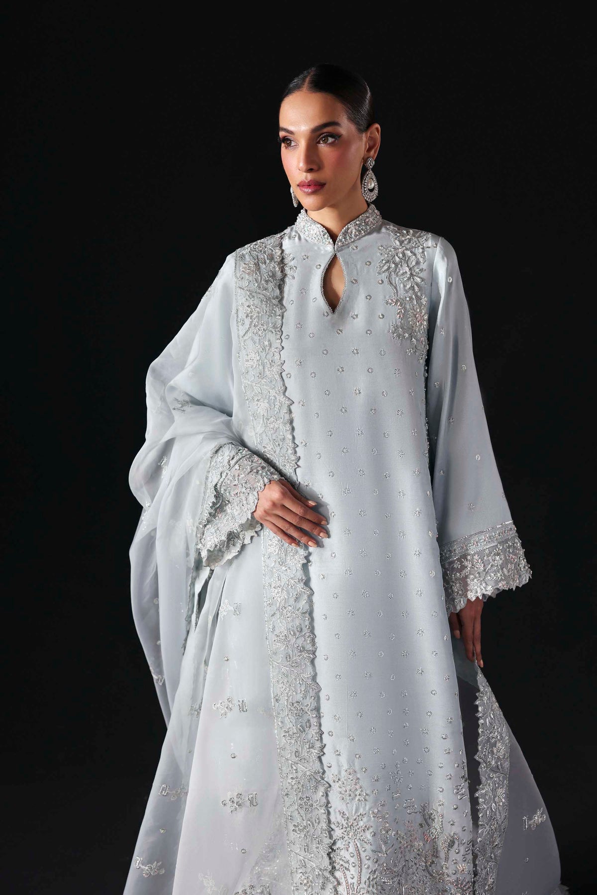 Akbar Aslam | Formal Pret | Elisea-Brand:Akbar Aslam-Type:Ladies Clothes-Silver-Tissue Silk-House of Maryam- Buy in UK, USA