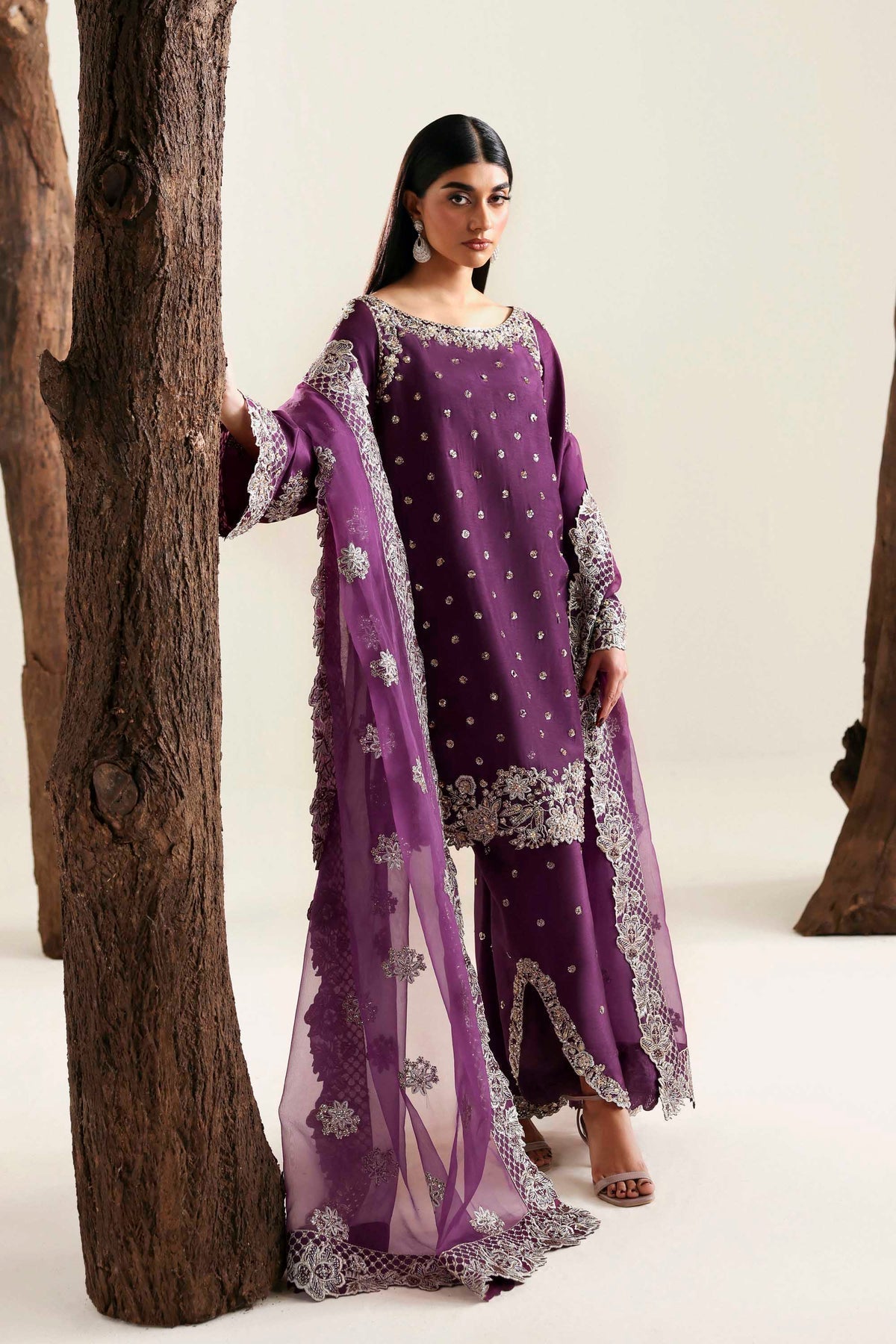 Akbar Aslam | Formal Pret | Nivelle-Brand:Akbar Aslam-Type:Ladies Clothes-Dark Purple-Tissue Silk-House of Maryam- Buy in UK, USA
