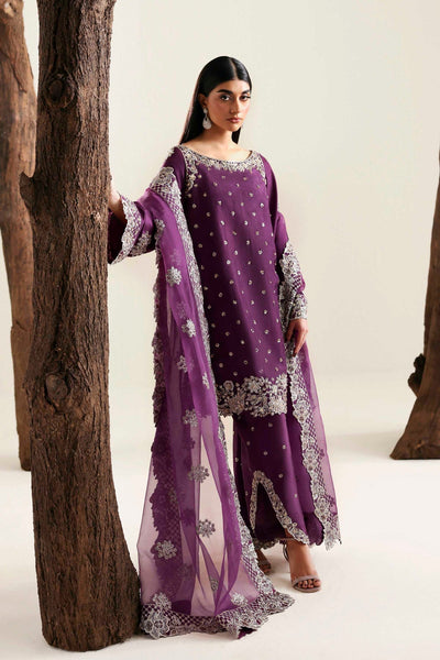 Akbar Aslam | Formal Pret | Nivelle-Brand:Akbar Aslam-Type:Ladies Clothes-Dark Purple-Tissue Silk-House of Maryam- Buy in UK, USA