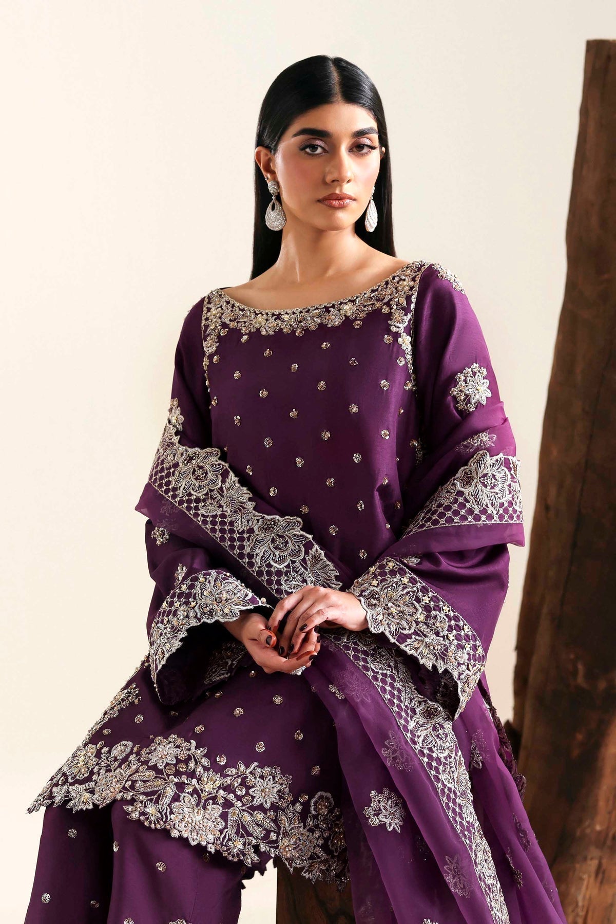 Akbar Aslam | Formal Pret | Nivelle-Brand:Akbar Aslam-Type:Ladies Clothes-Dark Purple-Tissue Silk-House of Maryam- Buy in UK, USA