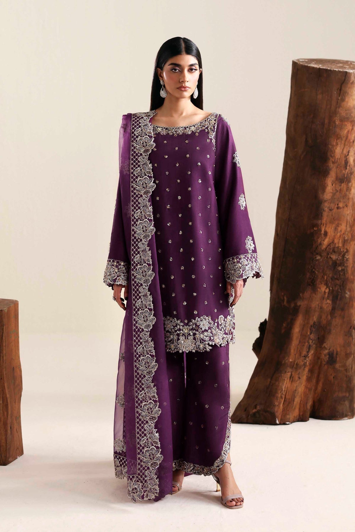 Akbar Aslam | Formal Pret | Nivelle-Brand:Akbar Aslam-Type:Ladies Clothes-Dark Purple-Tissue Silk-House of Maryam- Buy in UK, USA