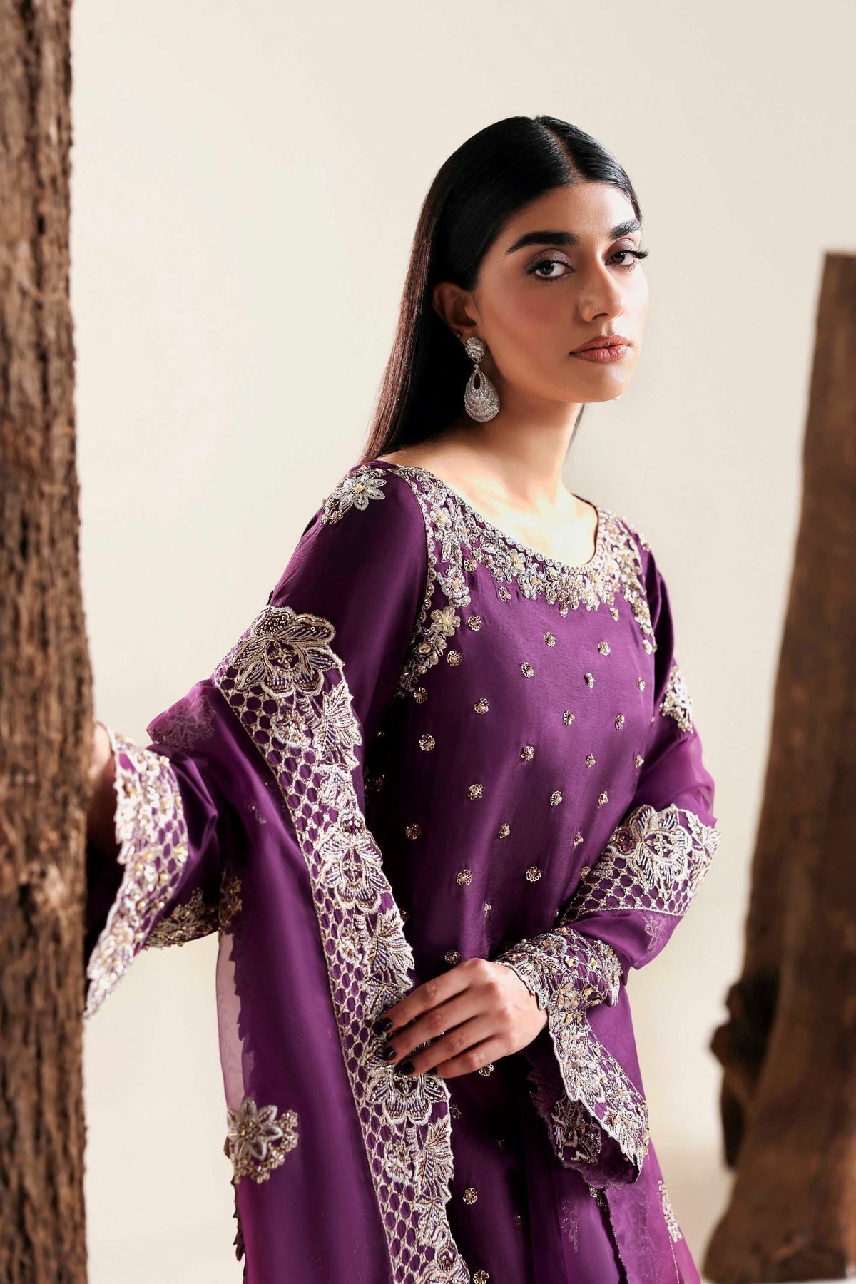 Akbar Aslam | Formal Pret | Nivelle-Brand:Akbar Aslam-Type:Ladies Clothes-Dark Purple-Tissue Silk-House of Maryam- Buy in UK, USA