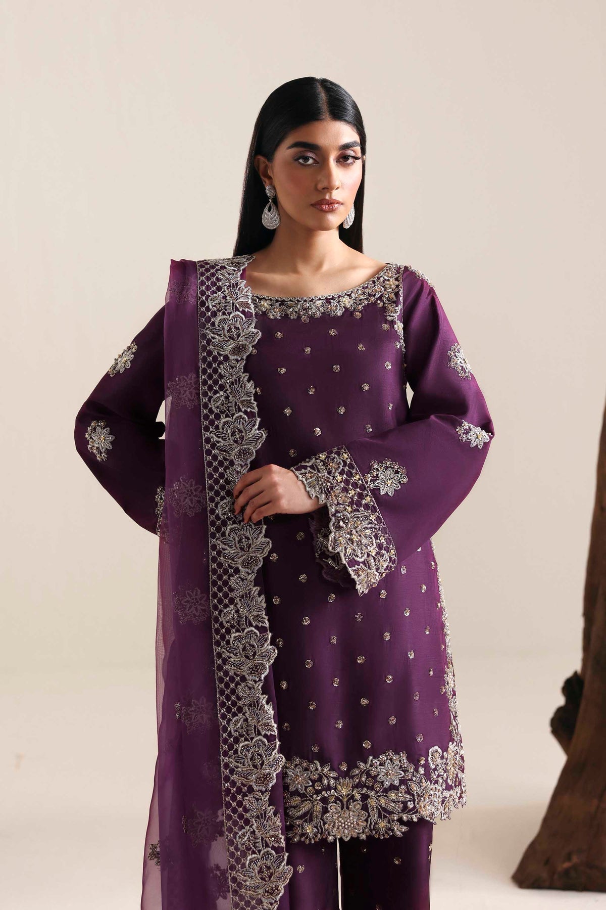 Akbar Aslam | Formal Pret | Nivelle-Brand:Akbar Aslam-Type:Ladies Clothes-Dark Purple-Tissue Silk-House of Maryam- Buy in UK, USA