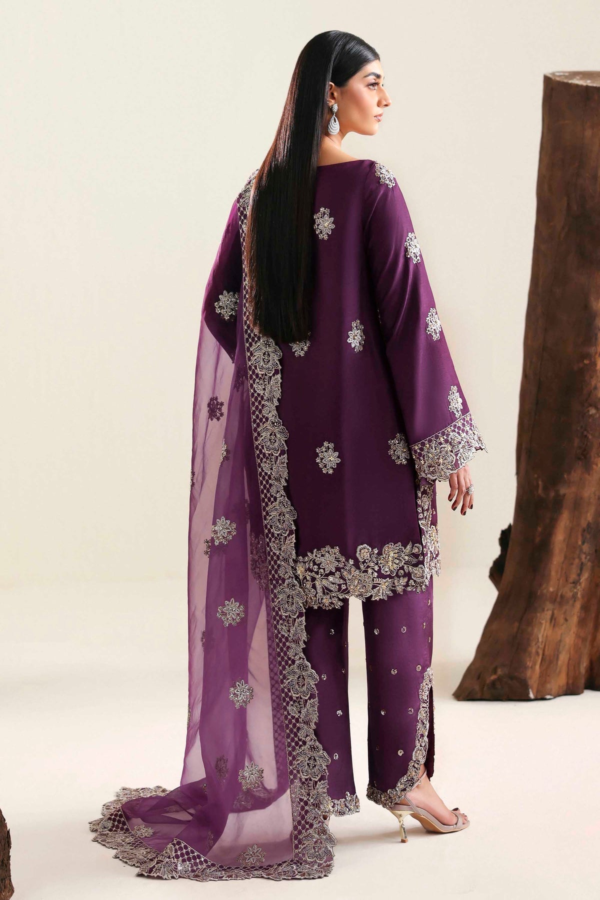 Akbar Aslam | Formal Pret | Nivelle-Brand:Akbar Aslam-Type:Ladies Clothes-Dark Purple-Tissue Silk-House of Maryam- Buy in UK, USA