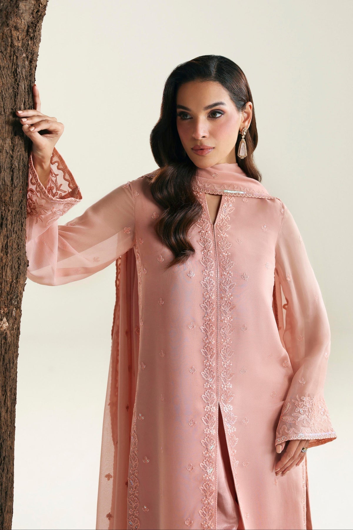 Akbar Aslam | Formal Pret | Solae-Brand:Akbar Aslam-Type:Ladies Clothes-Light Peach Pink-Chiffon-House of Maryam- Buy in UK, USA