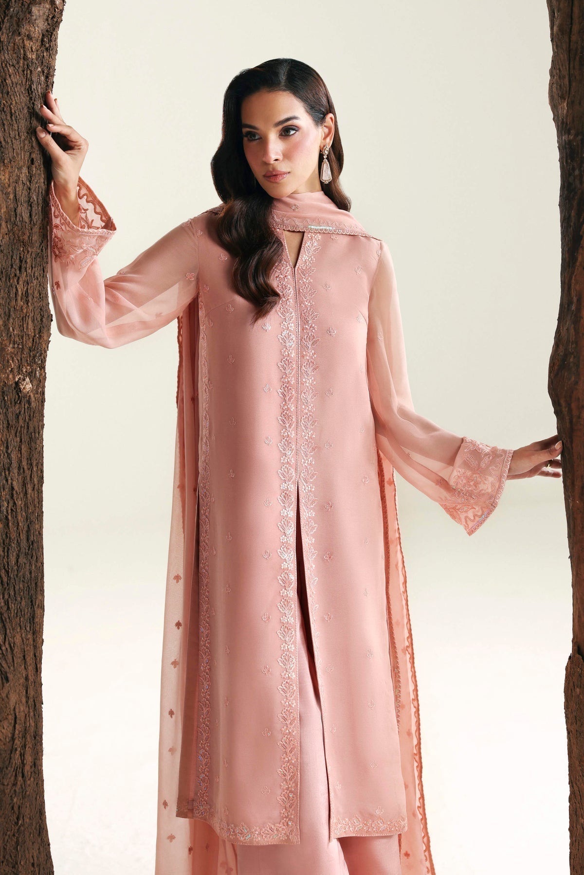 Akbar Aslam | Formal Pret | Solae-Brand:Akbar Aslam-Type:Ladies Clothes-Light Peach Pink-Chiffon-House of Maryam- Buy in UK, USA
