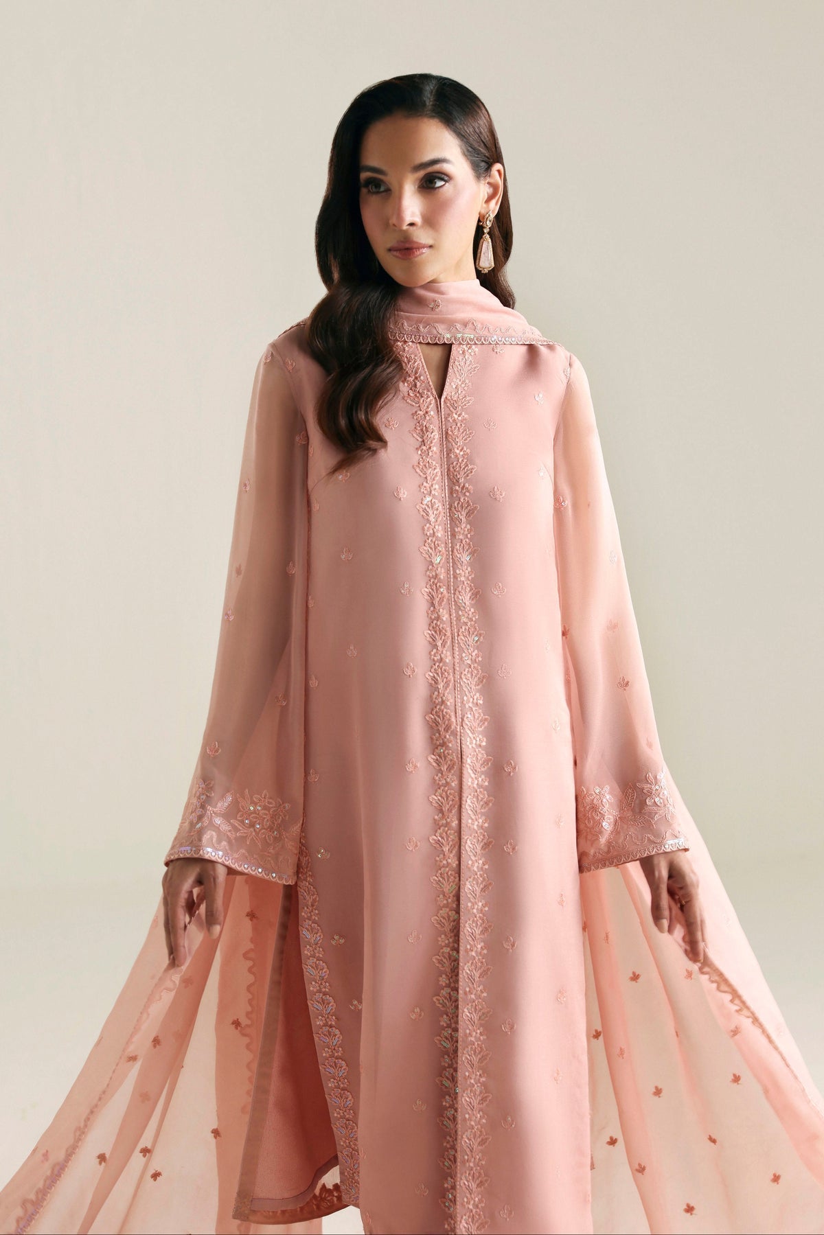 Akbar Aslam | Formal Pret | Solae-Brand:Akbar Aslam-Type:Ladies Clothes-Light Peach Pink-Chiffon-House of Maryam- Buy in UK, USA