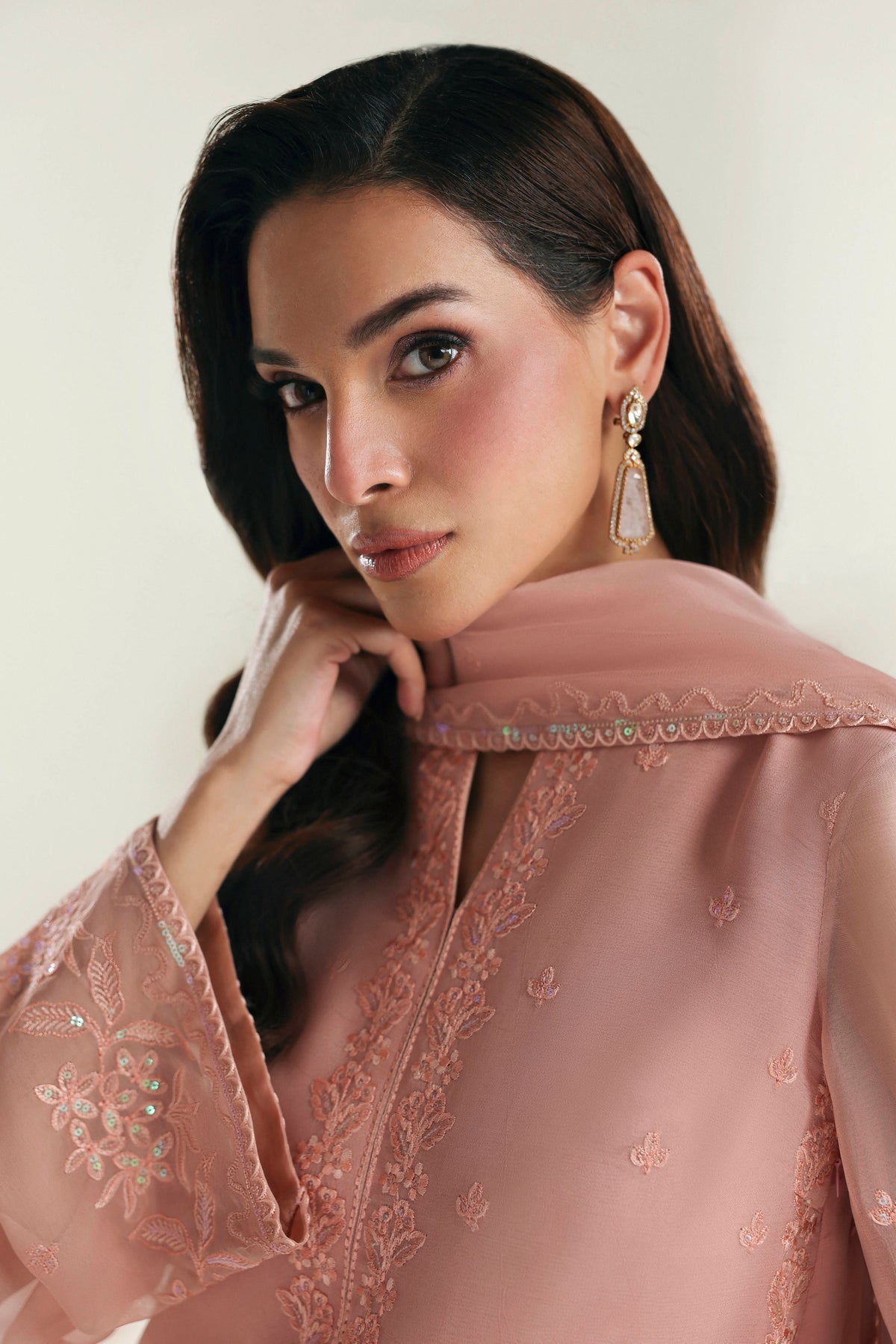Akbar Aslam | Formal Pret | Solae-Brand:Akbar Aslam-Type:Ladies Clothes-Light Peach Pink-Chiffon-House of Maryam- Buy in UK, USA