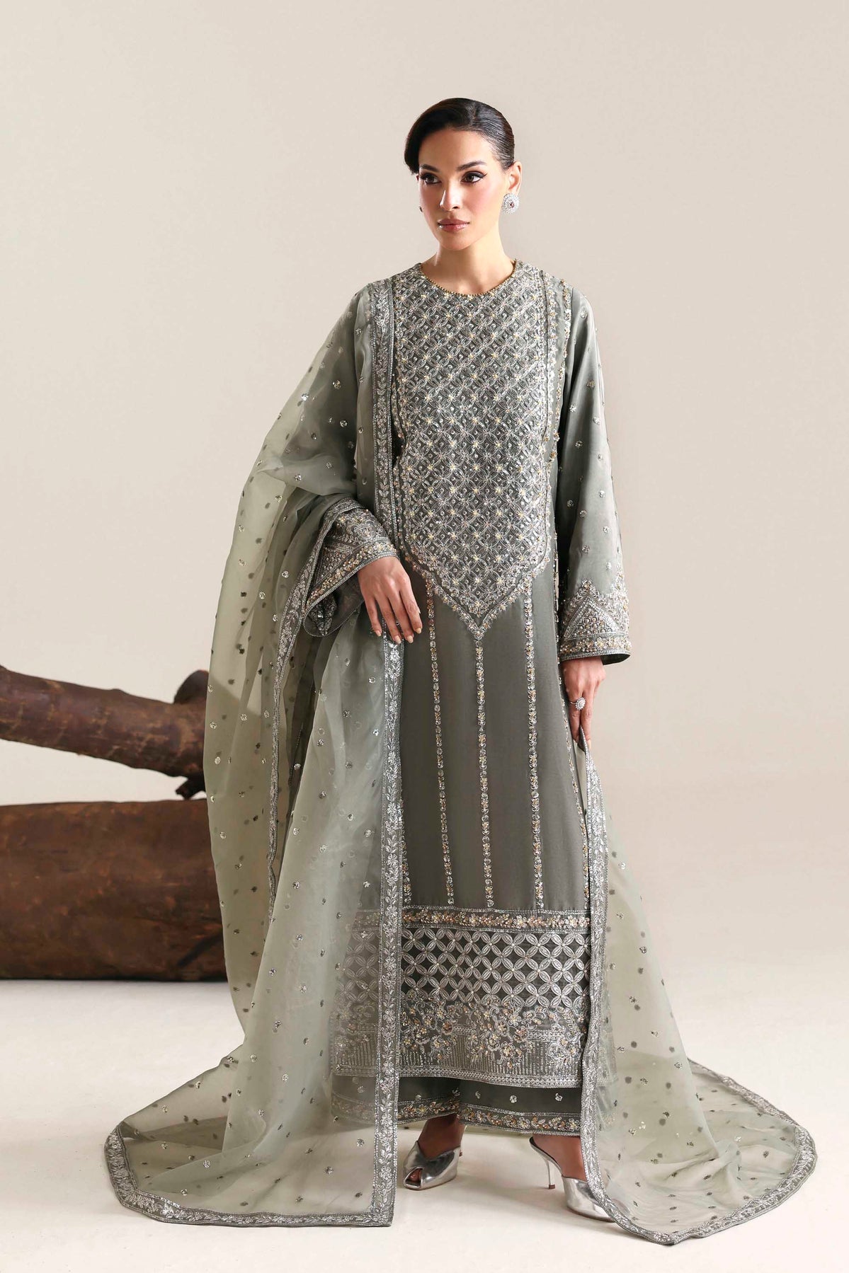 Akbar Aslam | Formal Pret | Zivara-Brand:Akbar Aslam-Type:Ladies Clothes-Gray-Tissue Silk-House of Maryam- Buy in UK, USA