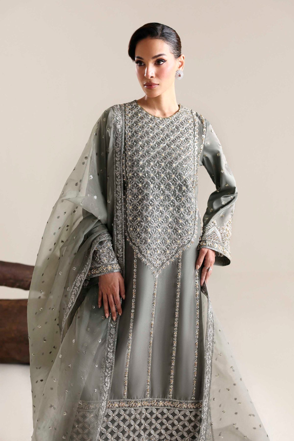 Akbar Aslam | Formal Pret | Zivara-Brand:Akbar Aslam-Type:Ladies Clothes-Gray-Tissue Silk-House of Maryam- Buy in UK, USA