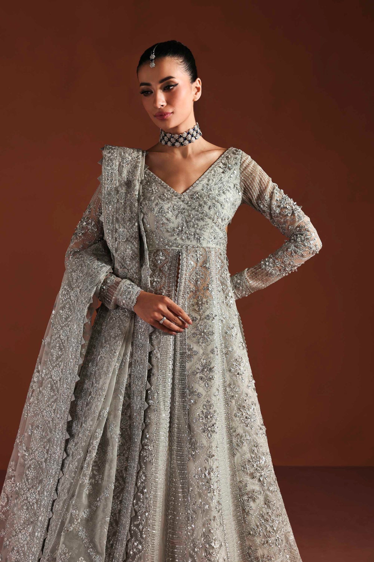 Akbar Aslam | Luxury Formals | Eden-Brand:Akbar Aslam-Type:Ladies Clothes-Silver Gray-Organza-House of Maryam- Buy in UK, USA