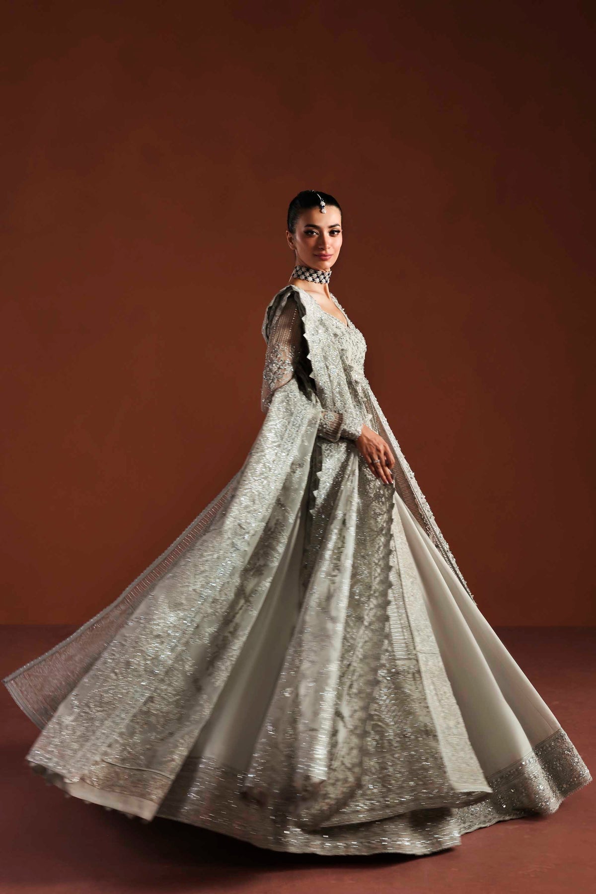 Akbar Aslam | Luxury Formals | Eden-Brand:Akbar Aslam-Type:Ladies Clothes-Silver Gray-Organza-House of Maryam- Buy in UK, USA