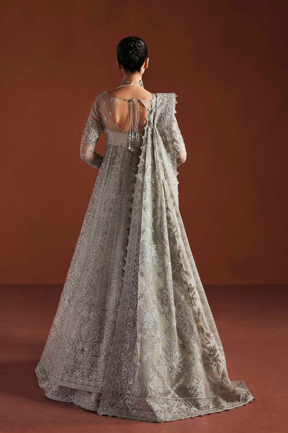 Akbar Aslam | Luxury Formals | Eden-Brand:Akbar Aslam-Type:Ladies Clothes-Silver Gray-Organza-House of Maryam- Buy in UK, USA