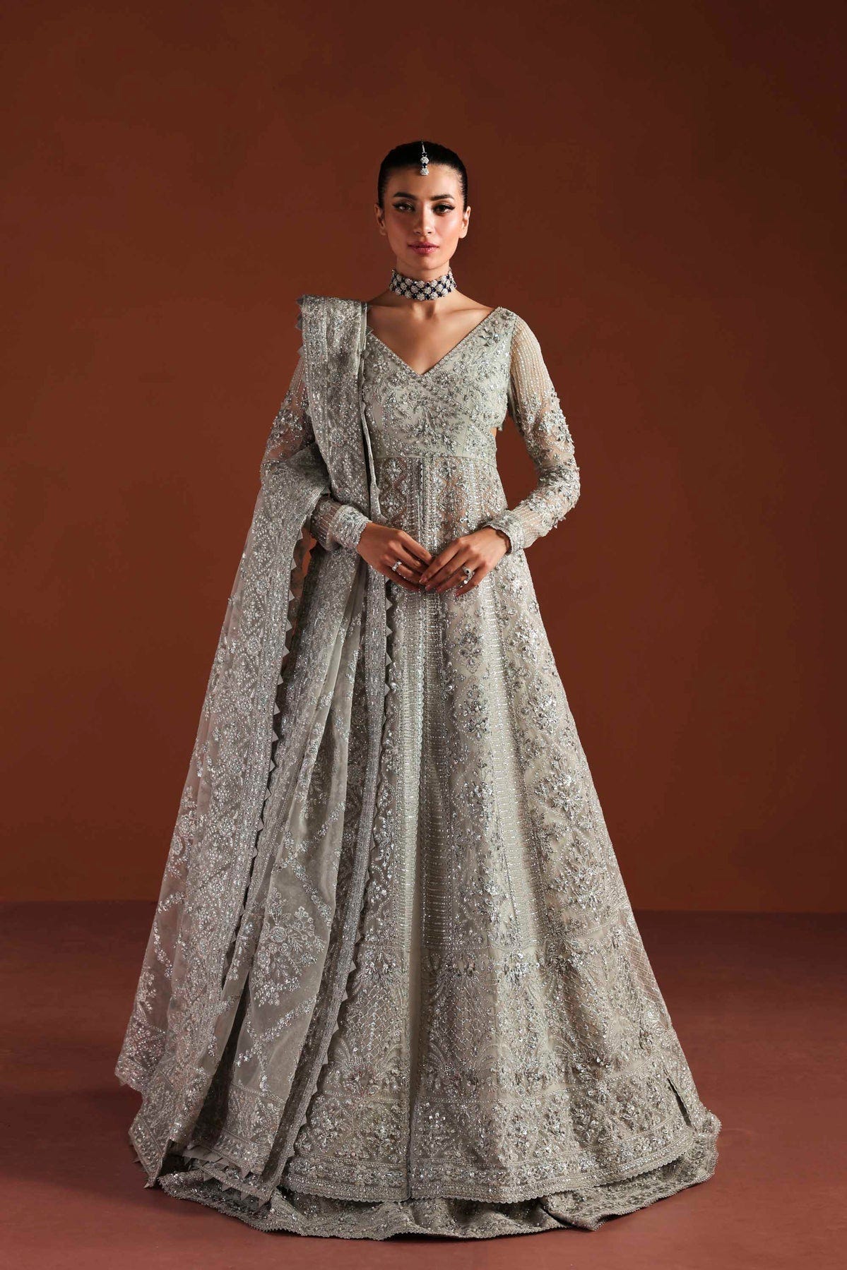 Akbar Aslam | Luxury Formals | Eden-Brand:Akbar Aslam-Type:Ladies Clothes-Silver Gray-Organza-House of Maryam- Buy in UK, USA