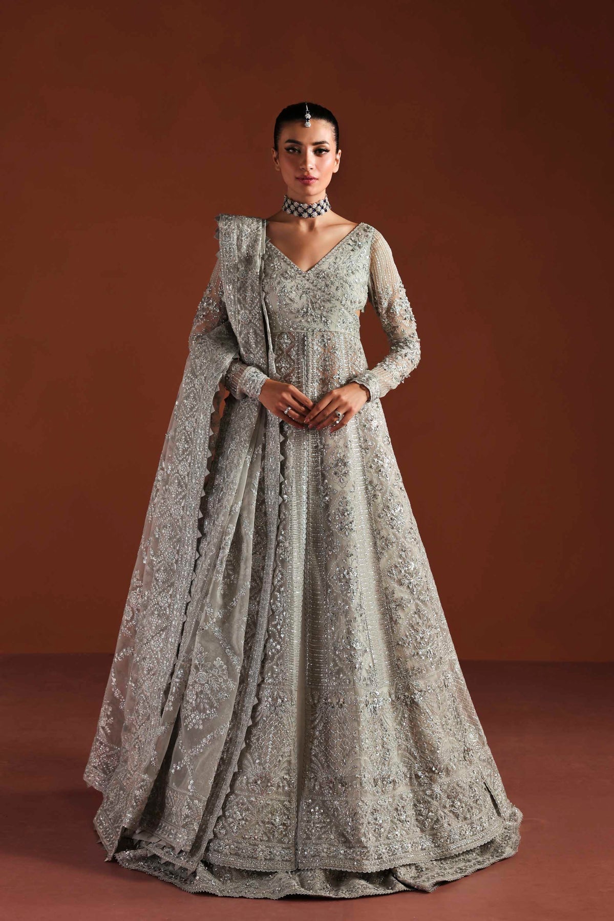 Akbar Aslam | Luxury Formals | Eden-Brand:Akbar Aslam-Type:Ladies Clothes-Silver Gray-Organza-House of Maryam- Buy in UK, USA