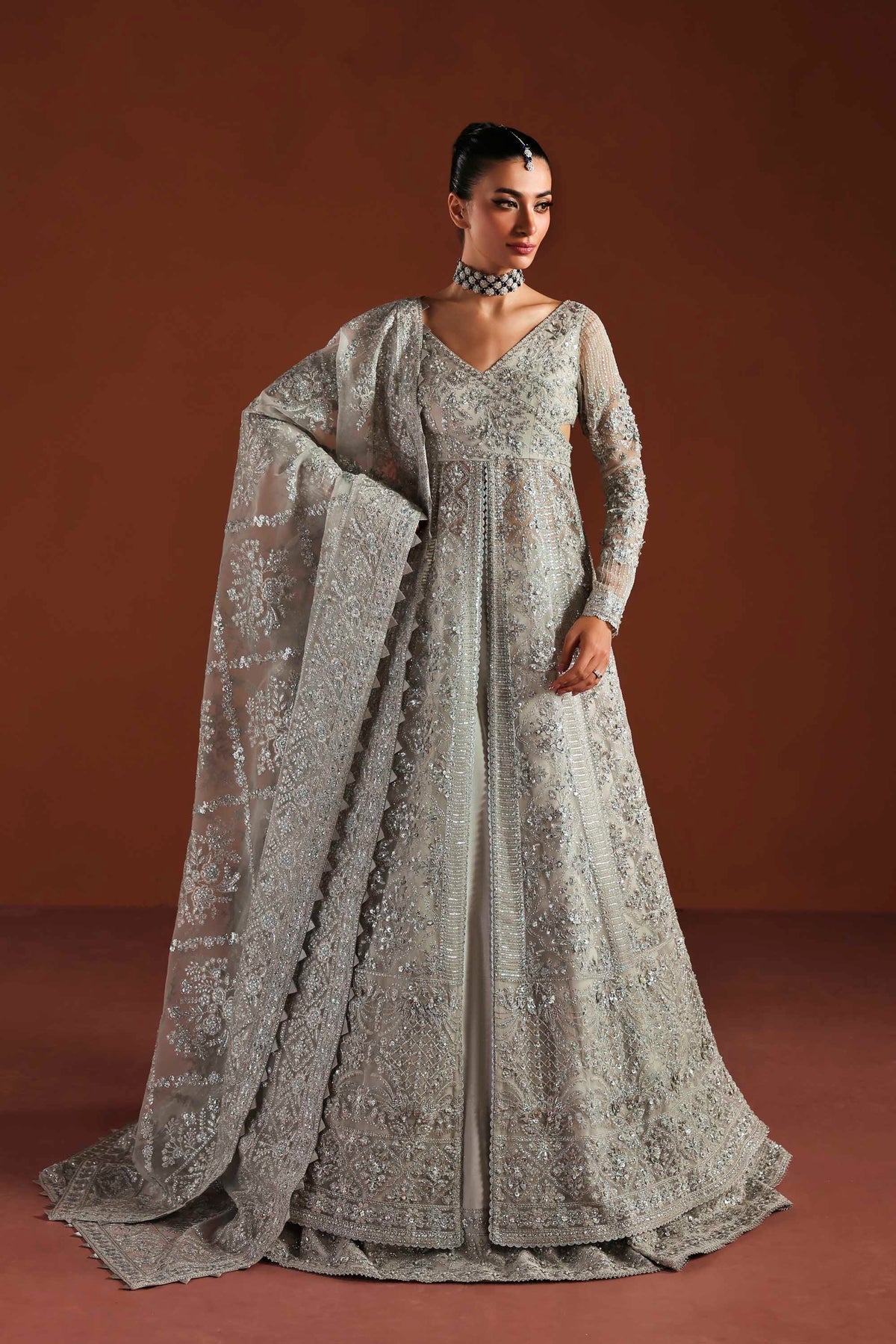 Akbar Aslam | Luxury Formals | Eden-Brand:Akbar Aslam-Type:Ladies Clothes-Silver Gray-Organza-House of Maryam- Buy in UK, USA