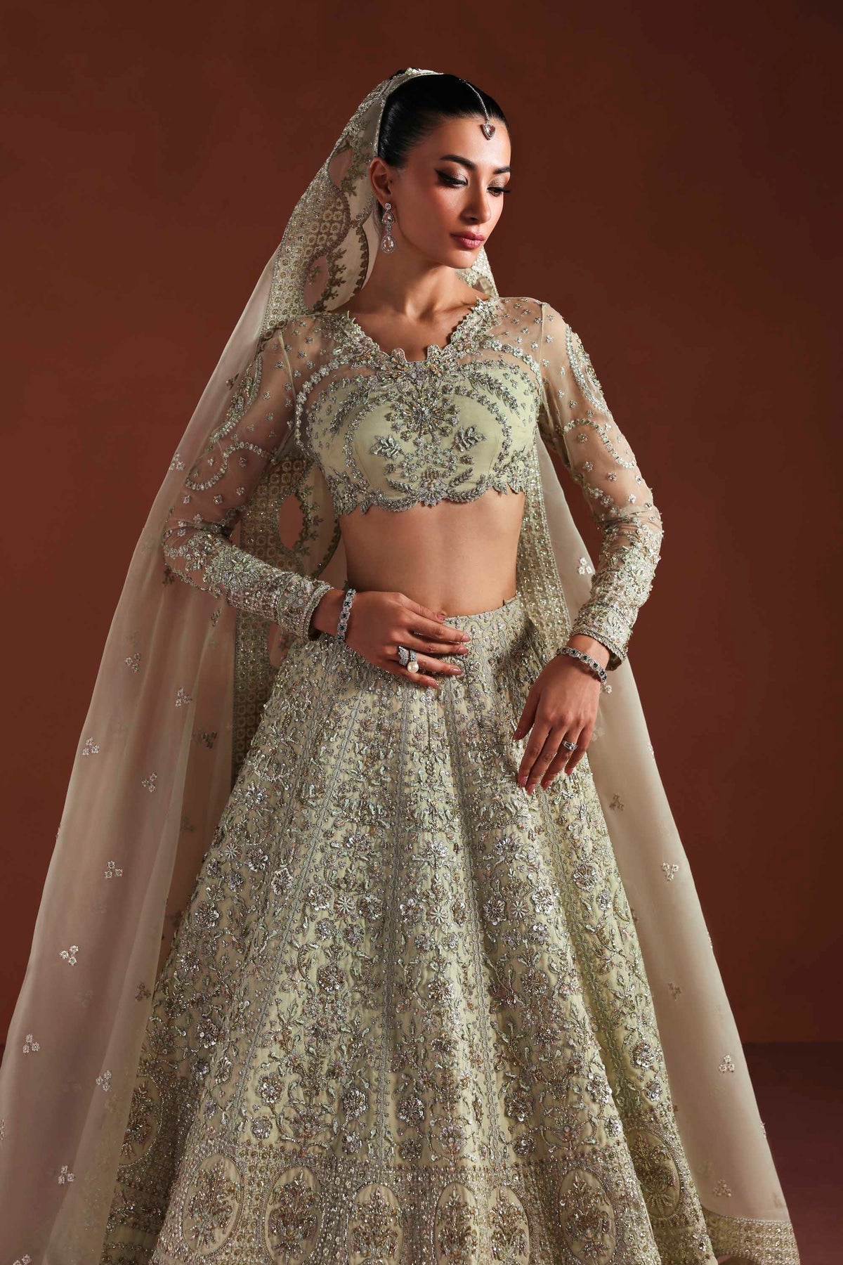 Akbar Aslam | Luxury Formals | Fable-Brand:Akbar Aslam-Type:Ladies Clothes-Pastel Mint-Organza-House of Maryam- Buy in UK, USA