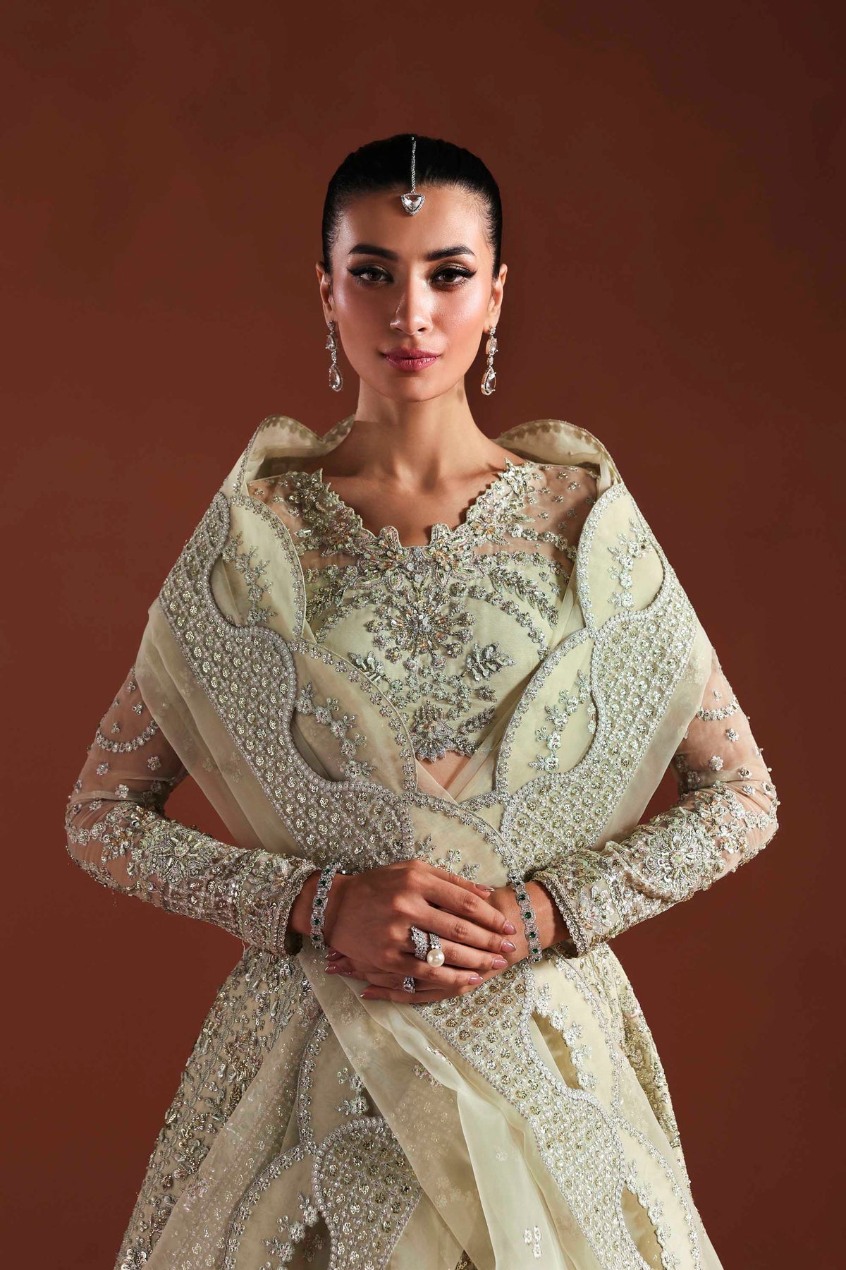 Akbar Aslam | Luxury Formals | Fable-Brand:Akbar Aslam-Type:Ladies Clothes-Pastel Mint-Organza-House of Maryam- Buy in UK, USA