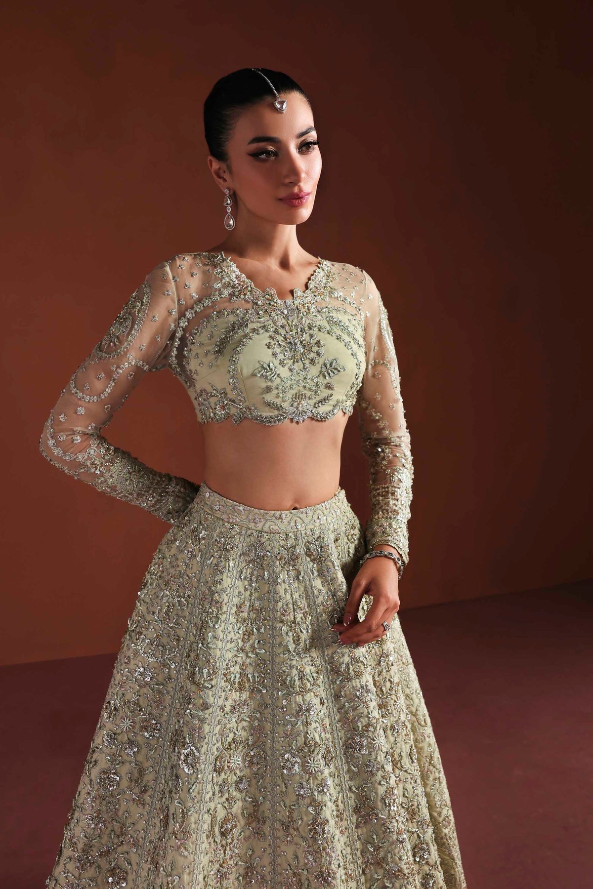 Akbar Aslam | Luxury Formals | Fable-Brand:Akbar Aslam-Type:Ladies Clothes-Pastel Mint-Organza-House of Maryam- Buy in UK, USA