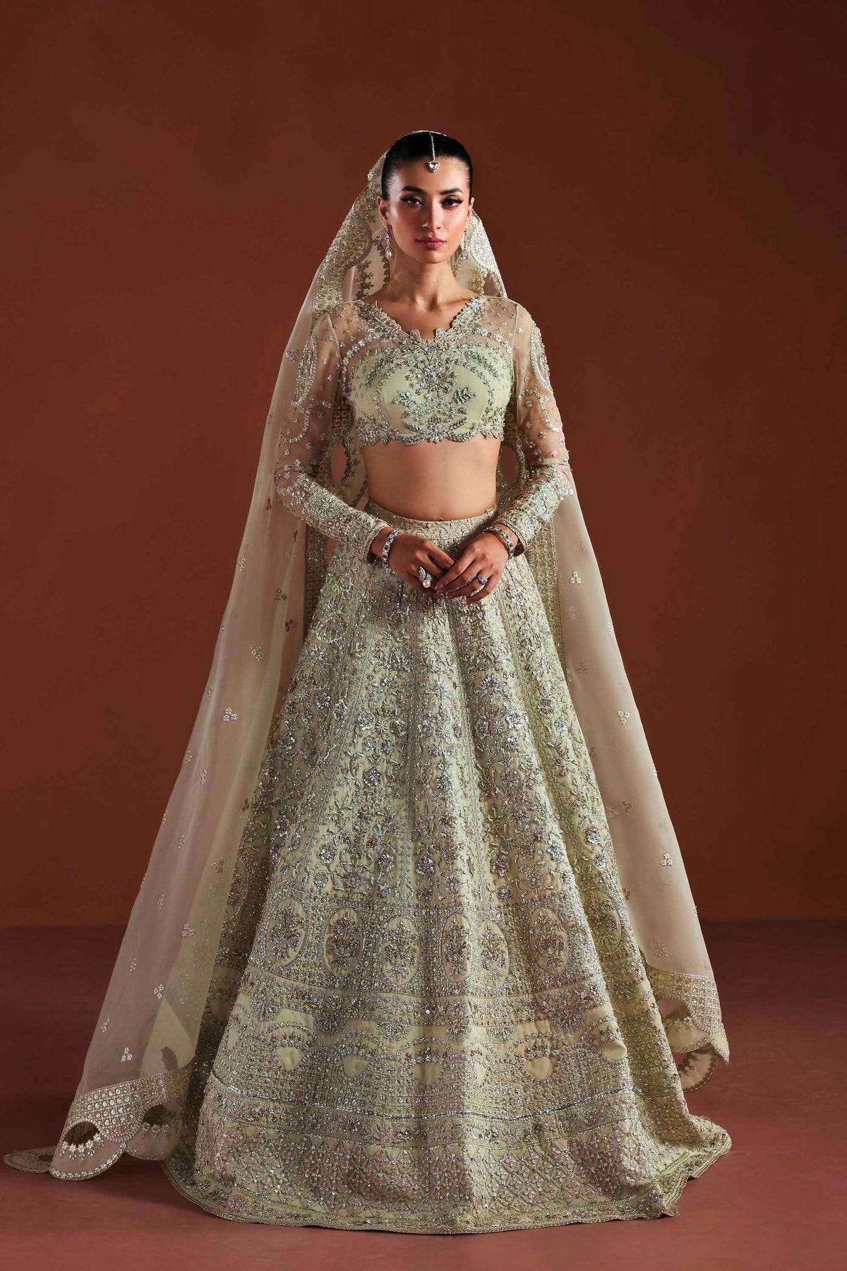 Akbar Aslam | Luxury Formals | Fable-Brand:Akbar Aslam-Type:Ladies Clothes-Pastel Mint-Organza-House of Maryam- Buy in UK, USA