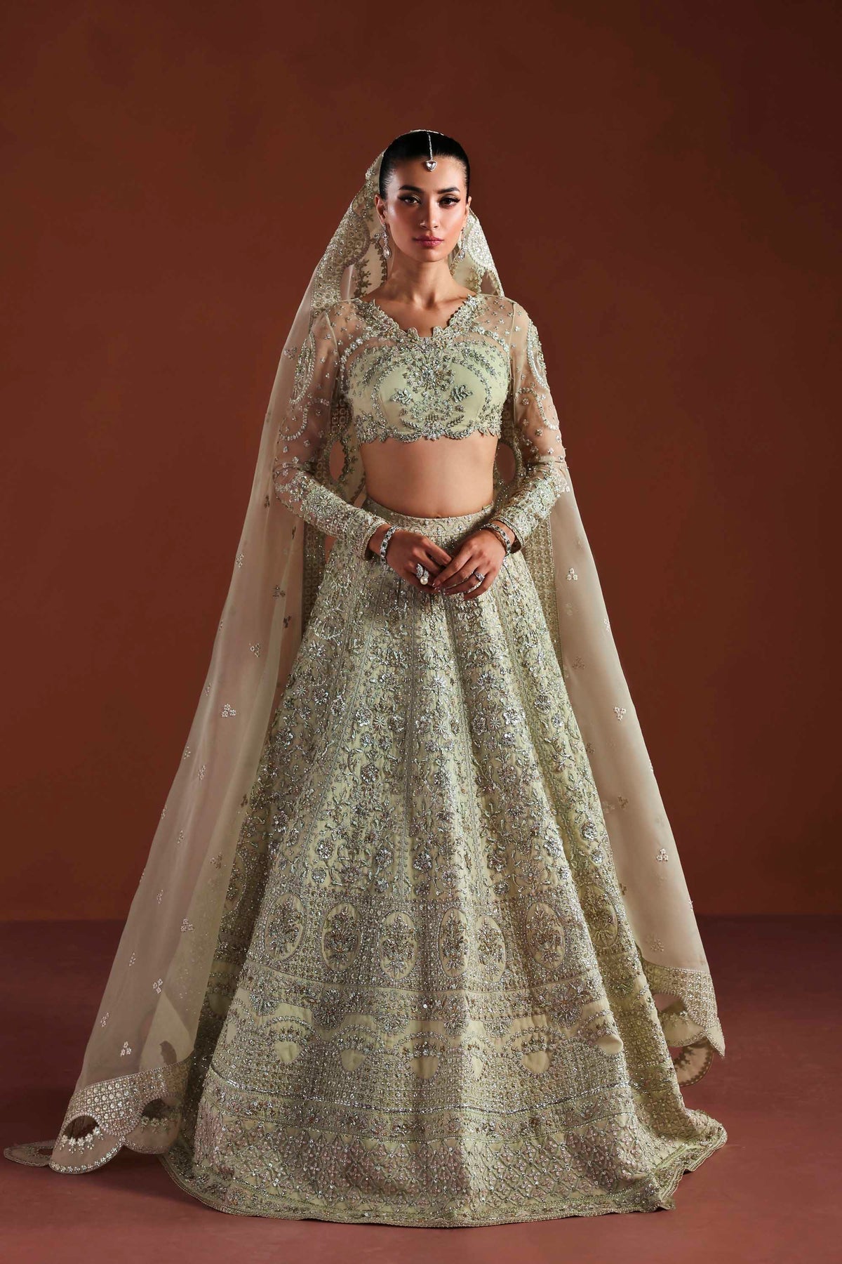 Akbar Aslam | Luxury Formals | Fable-Brand:Akbar Aslam-Type:Ladies Clothes-Pastel Mint-Organza-House of Maryam- Buy in UK, USA