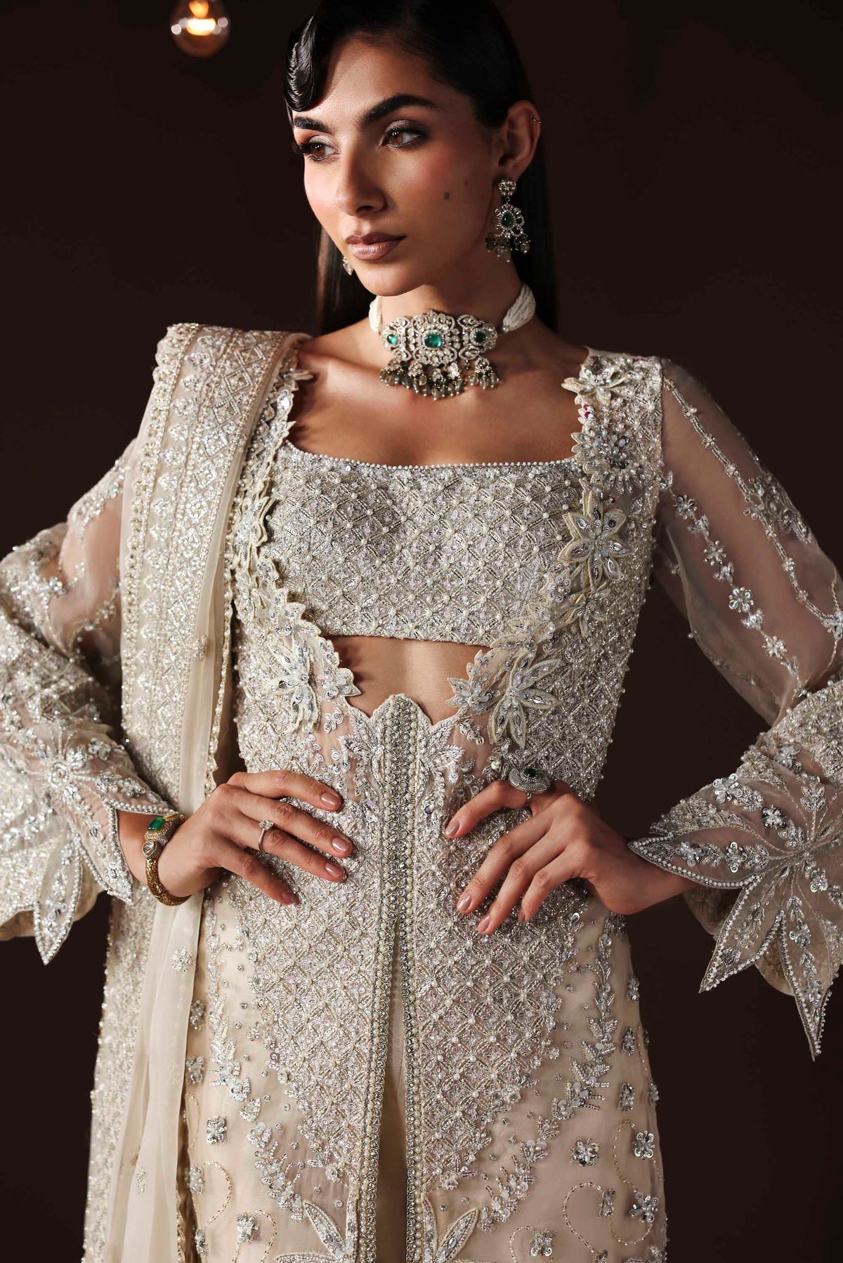 Akbar Aslam | Luxury Formals | Hazel-Brand:Akbar Aslam-Type:Ladies Clothes-Ivory-Organza-House of Maryam- Buy in UK, USA