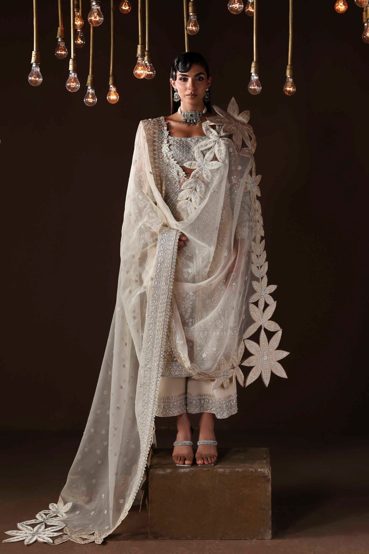 Akbar Aslam | Luxury Formals | Hazel-Brand:Akbar Aslam-Type:Ladies Clothes-Ivory-Organza-House of Maryam- Buy in UK, USA
