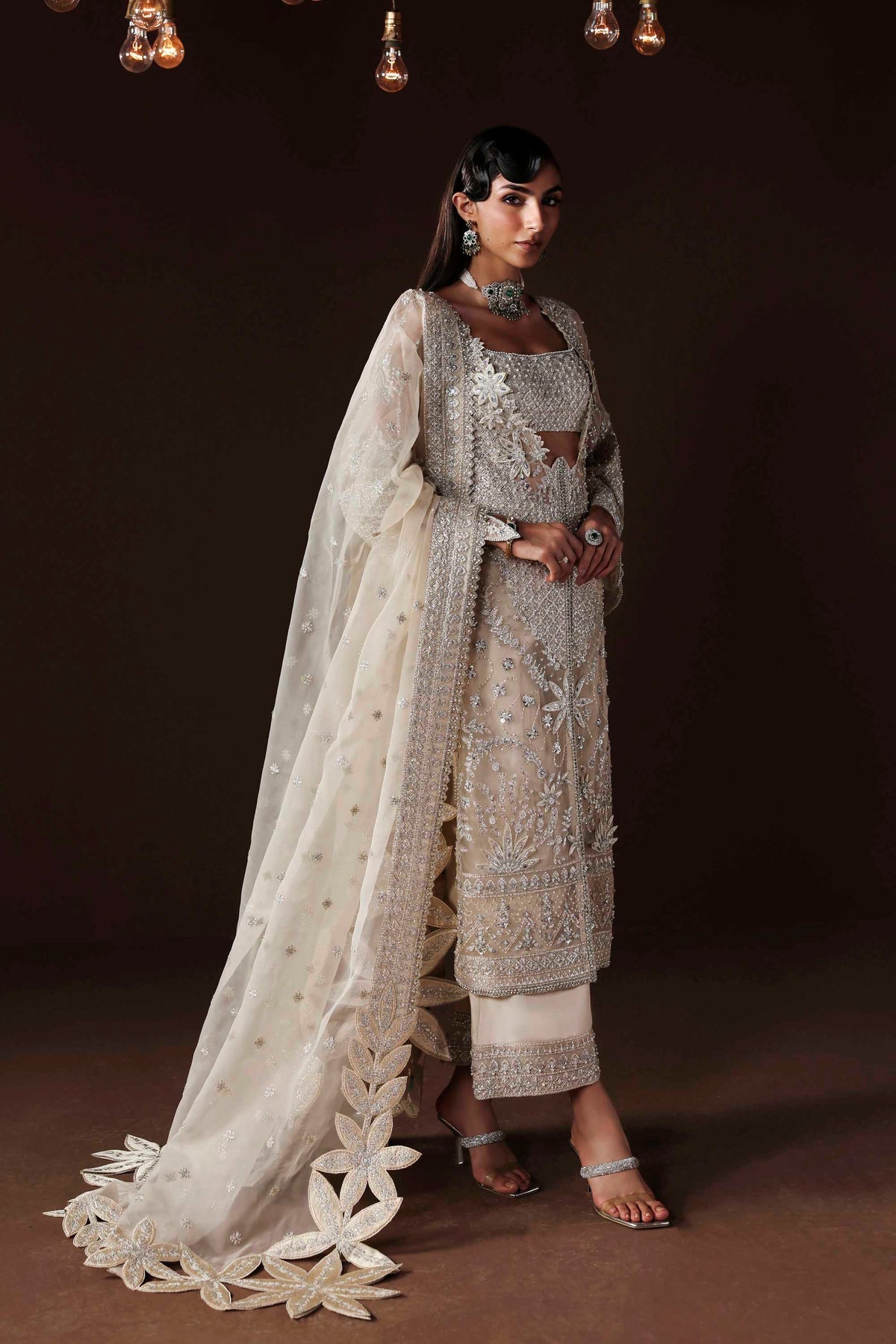 Akbar Aslam | Luxury Formals | Hazel-Brand:Akbar Aslam-Type:Ladies Clothes-Ivory-Organza-House of Maryam- Buy in UK, USA
