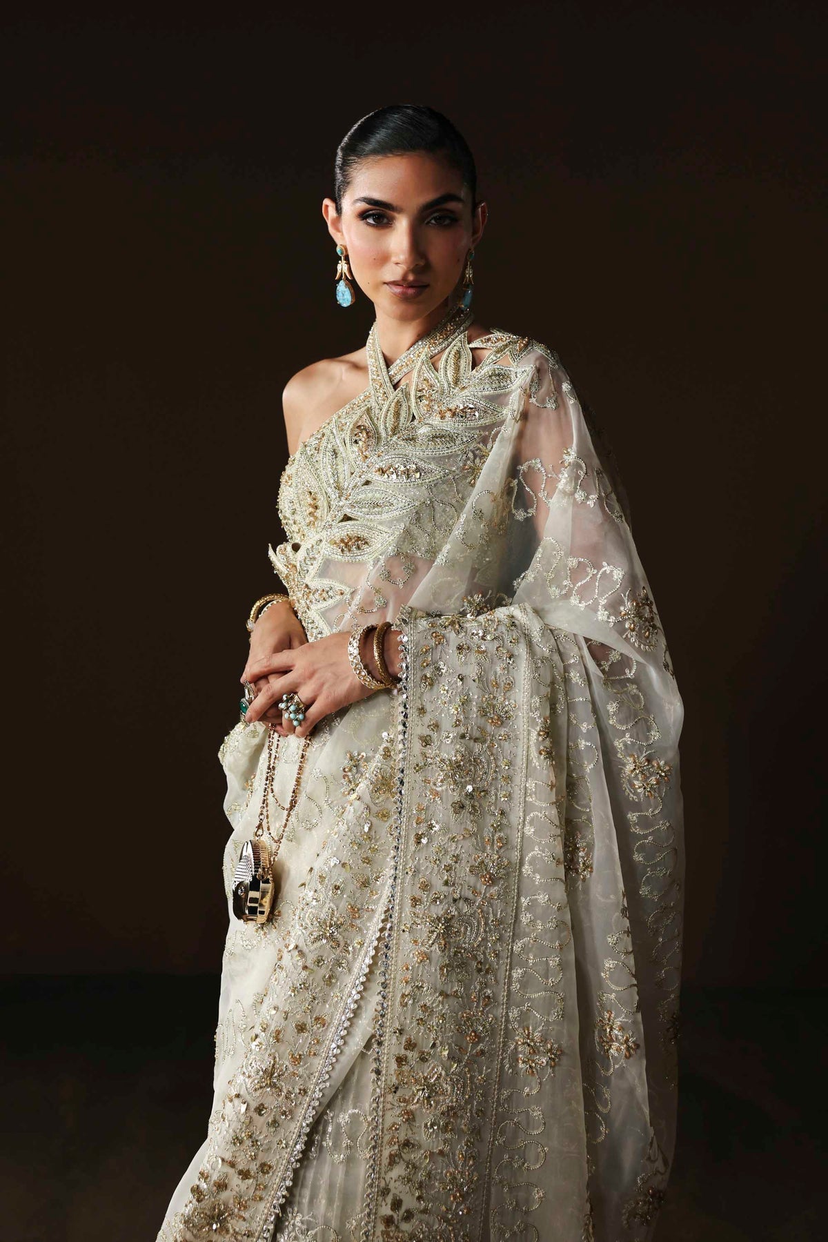 Akbar Aslam | Luxury Formals | Luna-Brand:Akbar Aslam-Type:Ladies Clothes-Ivory-Organza-House of Maryam- Buy in UK, USA