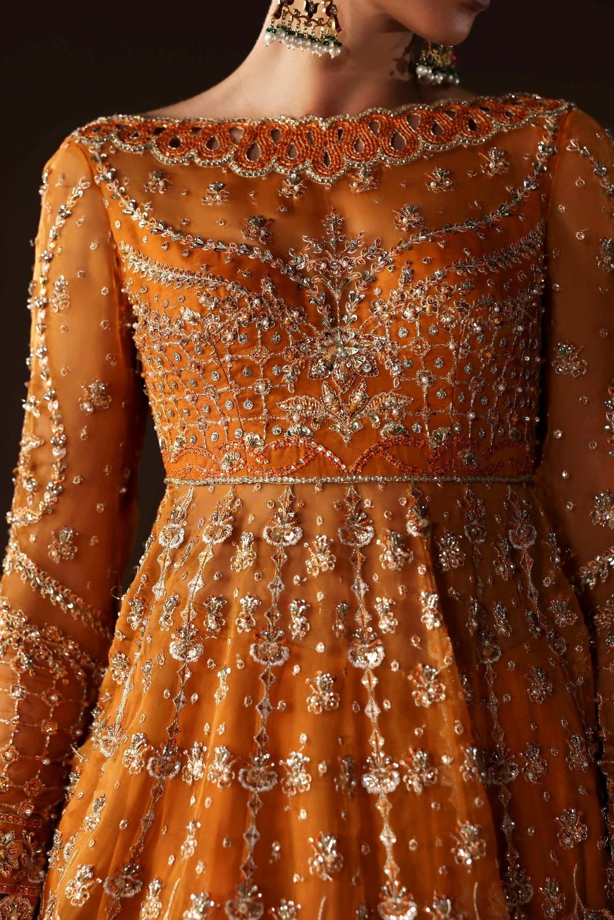 Akbar Aslam | Luxury Formals | Muselet-Brand:Akbar Aslam-Type:Ladies Clothes-Orange-Organza-House of Maryam- Buy in UK, USA