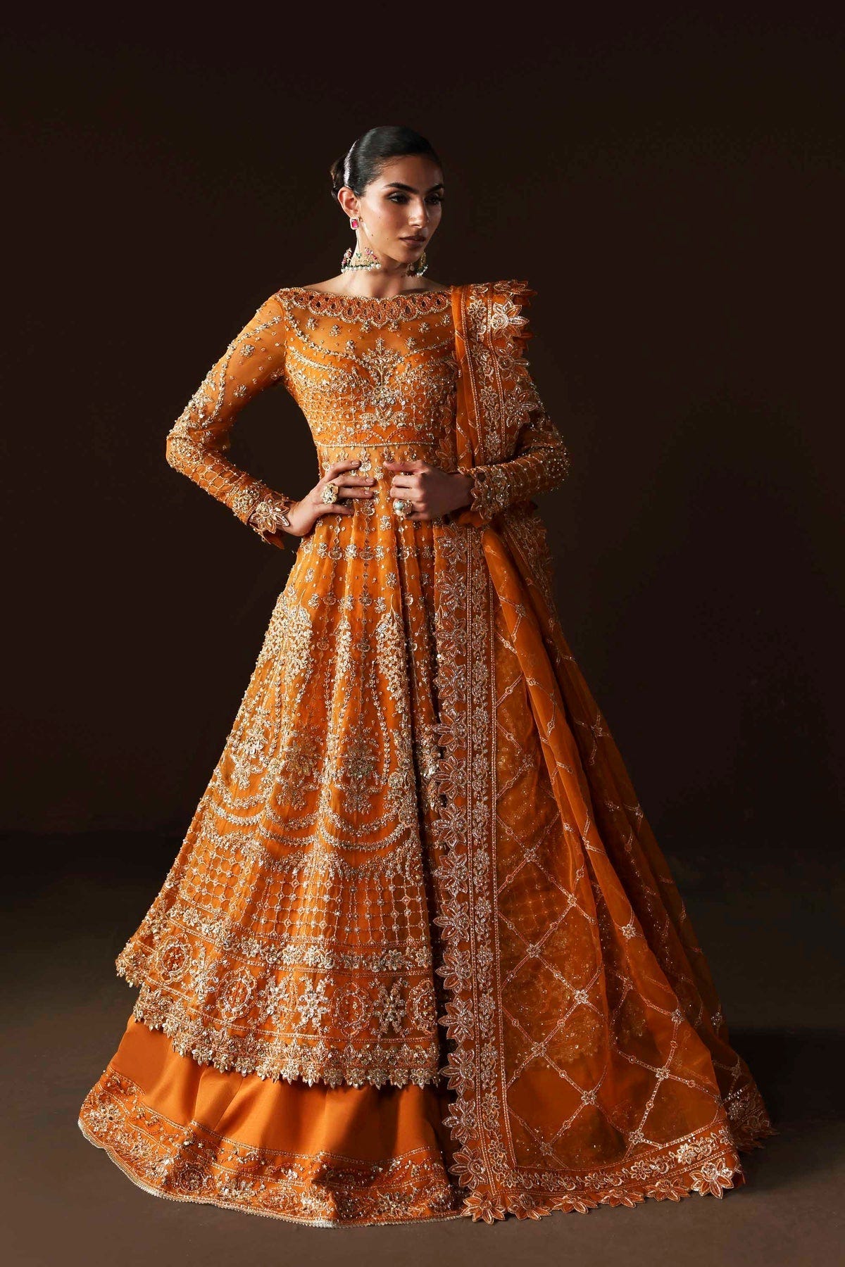 Akbar Aslam | Luxury Formals | Muselet-Brand:Akbar Aslam-Type:Ladies Clothes-Orange-Organza-House of Maryam- Buy in UK, USA