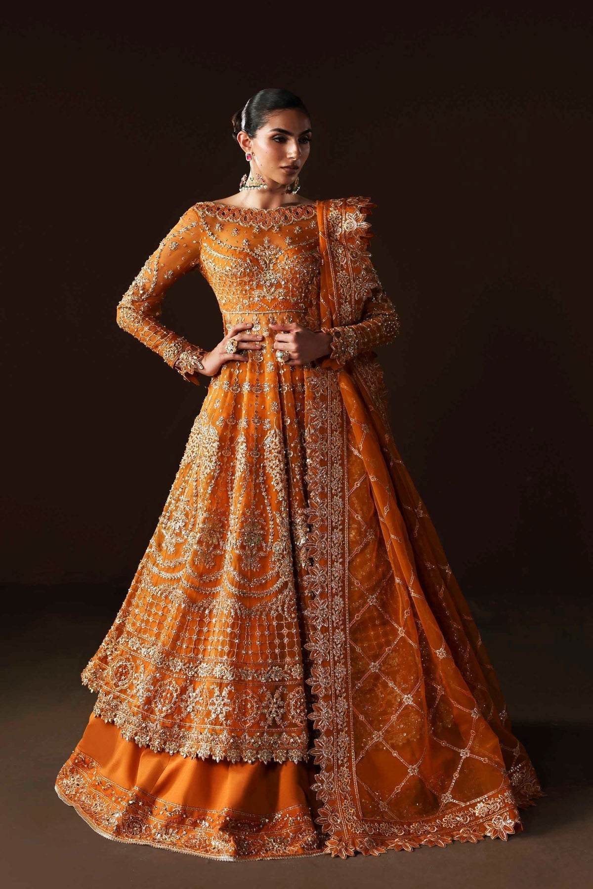 Akbar Aslam | Luxury Formals | Muselet-Brand:Akbar Aslam-Type:Ladies Clothes-Orange-Organza-House of Maryam- Buy in UK, USA