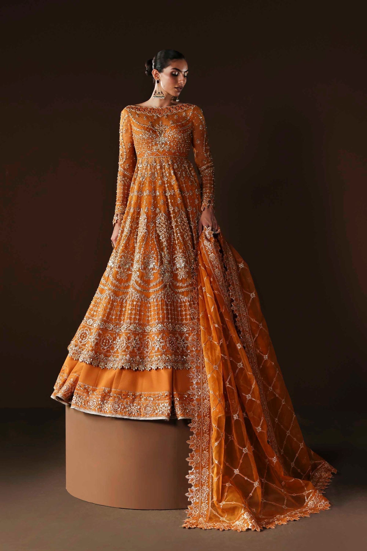 Akbar Aslam | Luxury Formals | Muselet-Brand:Akbar Aslam-Type:Ladies Clothes-Orange-Organza-House of Maryam- Buy in UK, USA