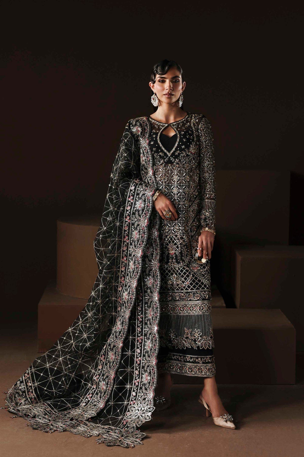 Akbar Aslam | Luxury Formals |Noir-Brand:Akbar Aslam-Type:Ladies Clothes-Black-Organza-House of Maryam- Buy in UK, USA