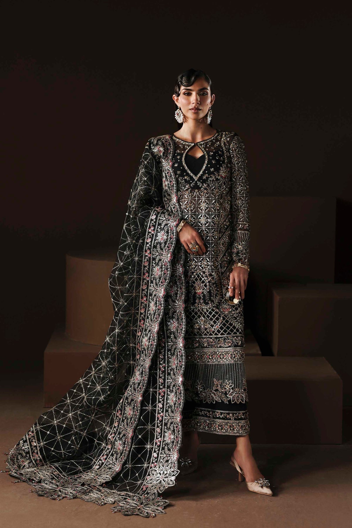 Akbar Aslam | Luxury Formals |Noir-Brand:Akbar Aslam-Type:Ladies Clothes-Black-Organza-House of Maryam- Buy in UK, USA