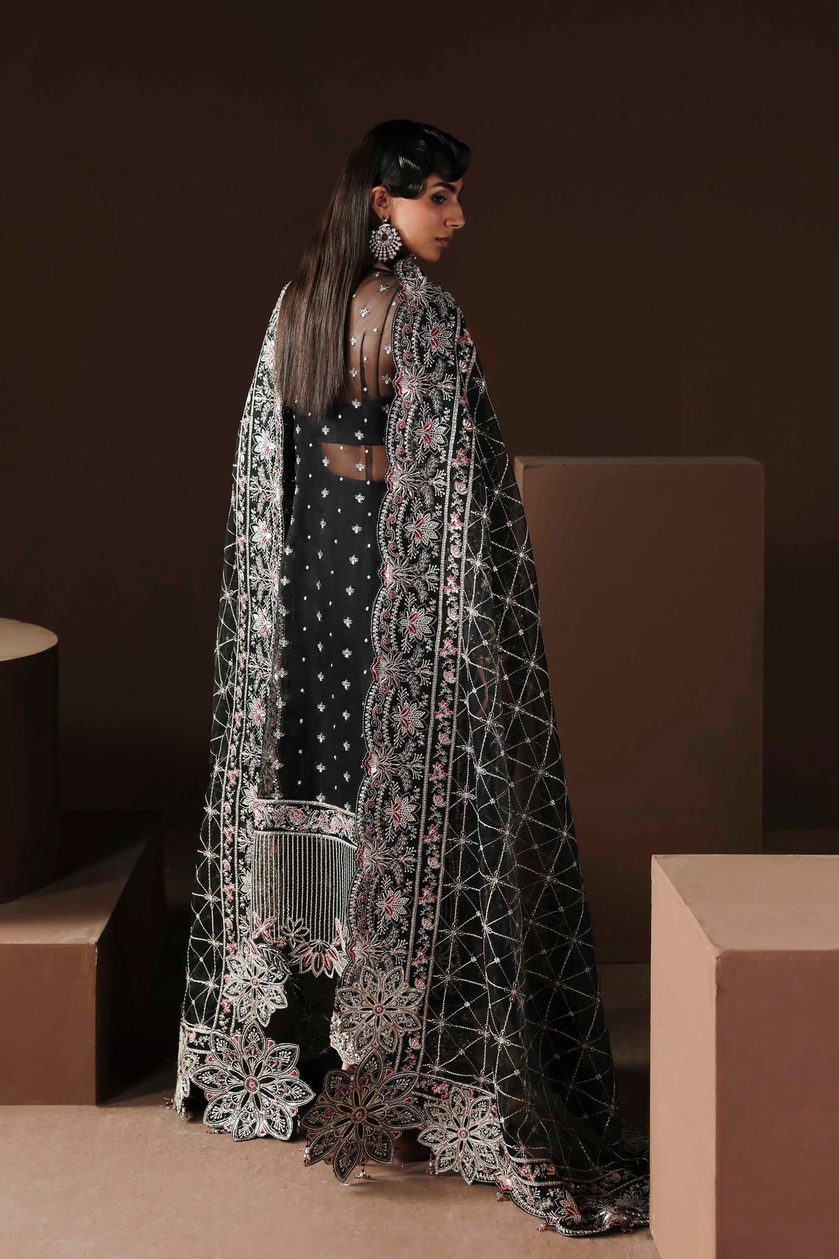 Akbar Aslam | Luxury Formals |Noir-Brand:Akbar Aslam-Type:Ladies Clothes-Black-Organza-House of Maryam- Buy in UK, USA