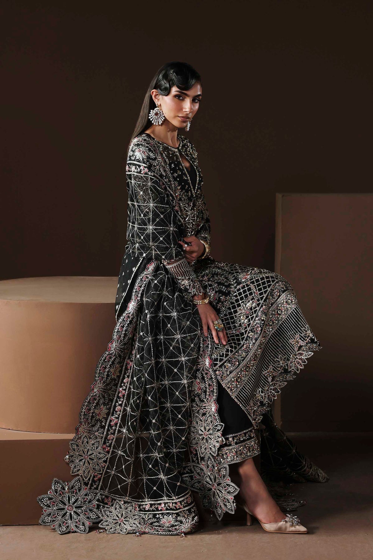 Akbar Aslam | Luxury Formals |Noir-Brand:Akbar Aslam-Type:Ladies Clothes-Black-Organza-House of Maryam- Buy in UK, USA