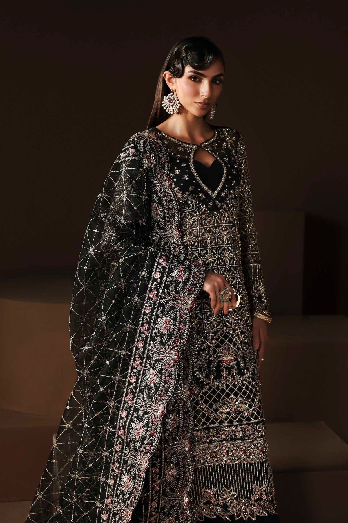 Akbar Aslam | Luxury Formals |Noir-Brand:Akbar Aslam-Type:Ladies Clothes-Black-Organza-House of Maryam- Buy in UK, USA