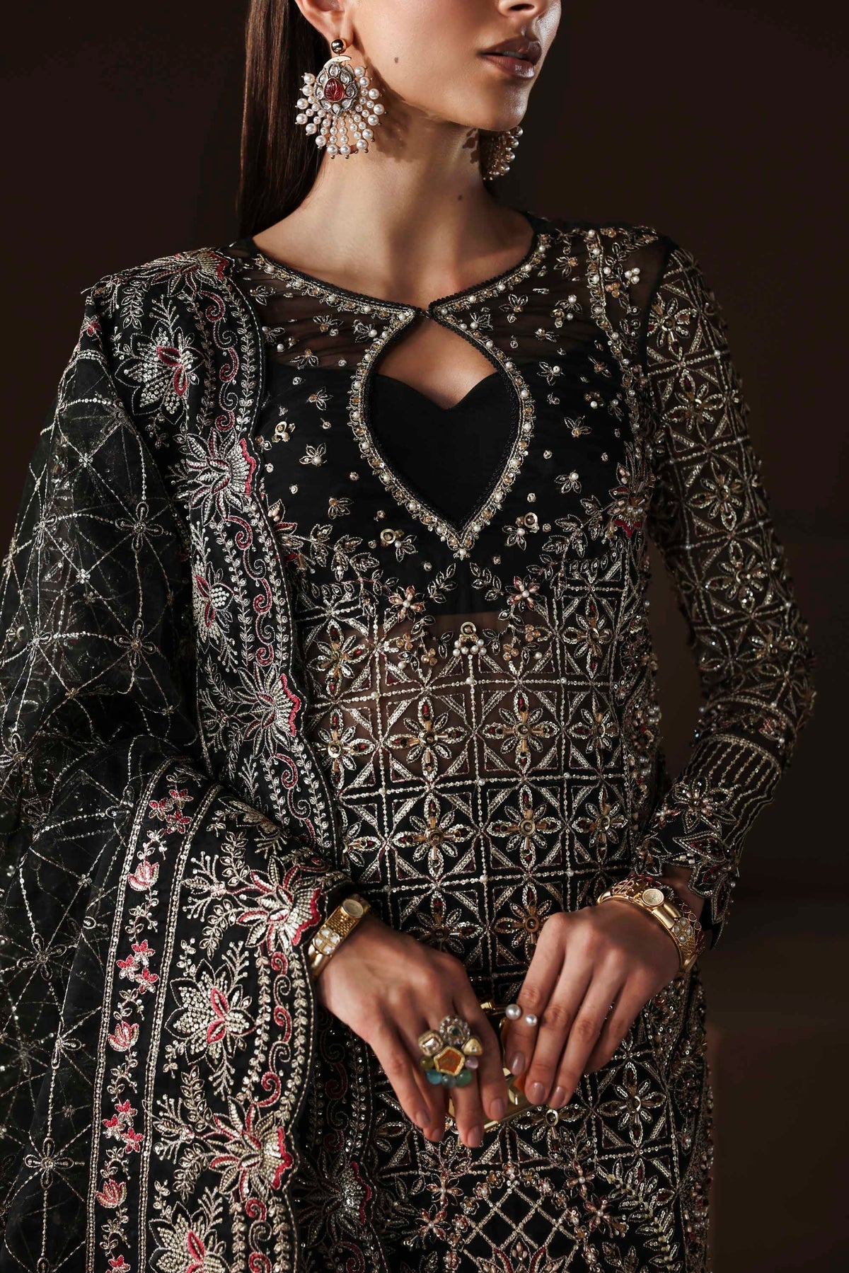 Akbar Aslam | Luxury Formals |Noir-Brand:Akbar Aslam-Type:Ladies Clothes-Black-Organza-House of Maryam- Buy in UK, USA