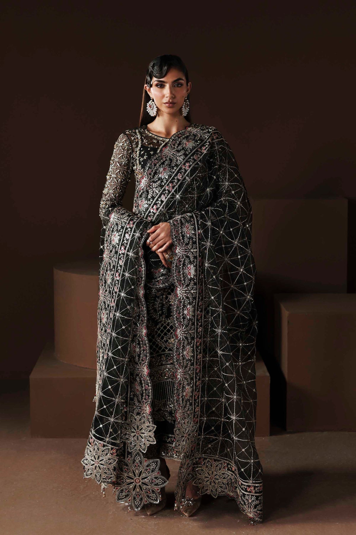 Akbar Aslam | Luxury Formals |Noir-Brand:Akbar Aslam-Type:Ladies Clothes-Black-Organza-House of Maryam- Buy in UK, USA